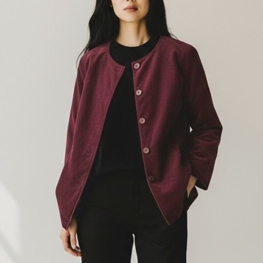 OSKA Burgundy Corduroy Button Front Jacket – Cotton/Elastane – Women’s Size 1/S